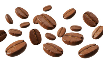 Isolated Scattered Roasted Coffee Beans Close-up