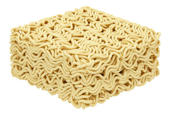 Isolated Square Block of Dried Instant Noodles