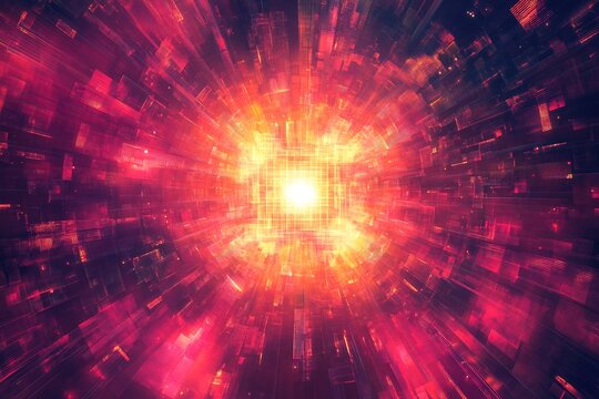 abstract digital sunburst from a central pixel