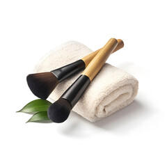 Isolated wooden kitchen tools and spa bath objects including a rolling pin, soap, and towel