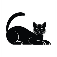 Black cat silhouette with white eyes and whiskers lying down feline animal
