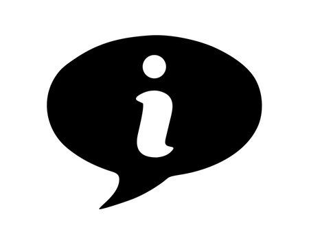 Black silhouette of an information bubble icon in a circle design template