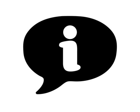 Black silhouette of an information bubble with the letter i symbol in a circle