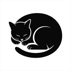 Black cat sleeping curled up in a circle silhouette animal