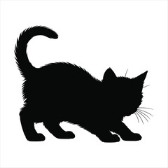 Black kitten silhouette playing on white background animal domestic animal