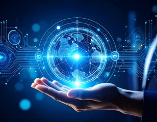 Hand holding a glowing digital globe