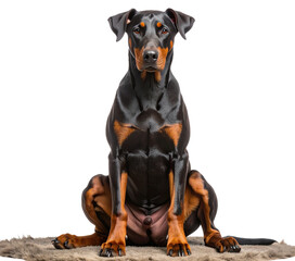 Obraz premium Sitting Doberman Dog with Focused Expression – Cutout on Transparent Background