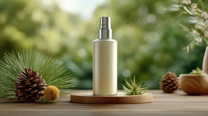Product showcase with a blurred natural background.