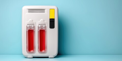 Advanced blood test machine with innovative features set against a soft pastel background highlighting its clinical applications and efficiency