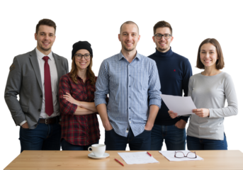 A group of young confident professionals standing together, PNG format