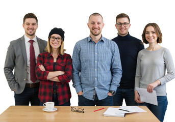 A group of young confident professionals standing together, PNG format