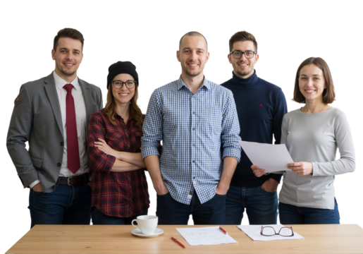 A group of young confident professionals standing together, PNG format