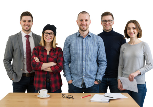A group of young confident professionals standing together, PNG format