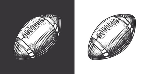 Original monochrome vector illustration. American football ball in retro style.