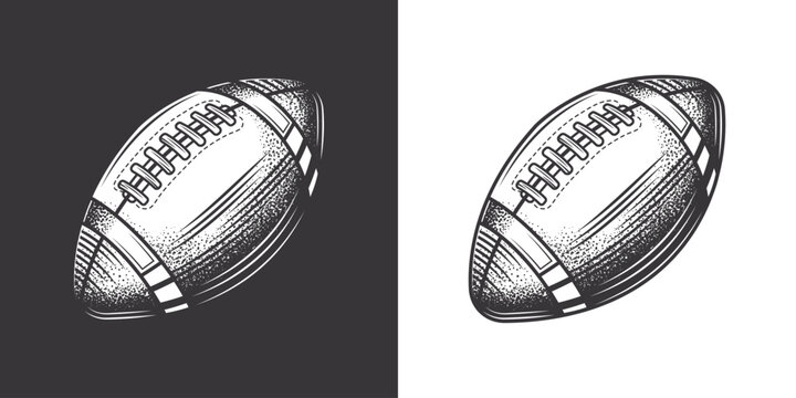Original monochrome vector illustration. American football ball in retro style.