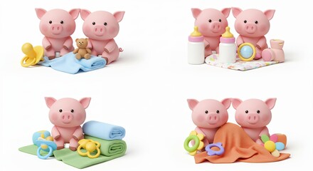 Obraz premium Baby pigs and care items
