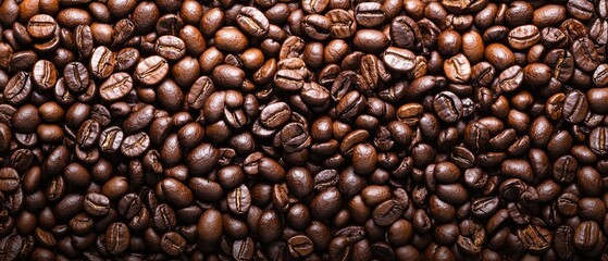 Obraz premium Close-up view of many roasted coffee beans.