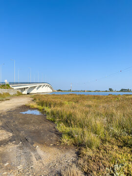 Varela Bridge over the Ria de Aveiro establishes the connection between Murtosa and Torreira, Aveiro, Portugal