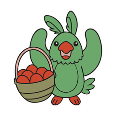 Colorful Parrot Holding Easter Basket And Egg