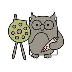 Artist Owl Painting On Canvas Illustration