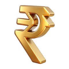 A shiny golden 3d render of the indian rupee currency symbol on black