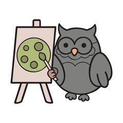 Creative Owl Painting On Easel Vector