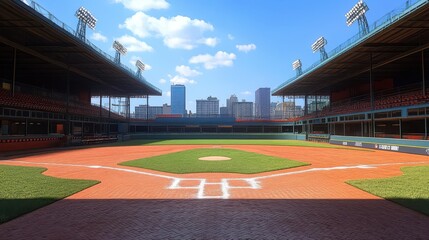 Classic Ballpark: City Skyline View