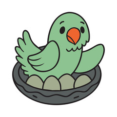 Baby Parrot Resting In Nest Cartoon Art