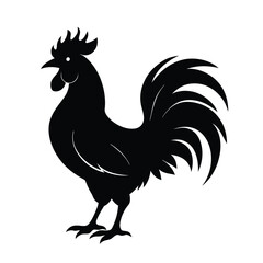 Black Rooster Silhouette Vector – Crowing Farm Animal Icon Design