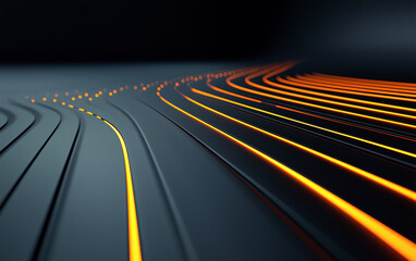 Fototapeta premium Abstract digital stream lines orange glow technology background network connection futuristic