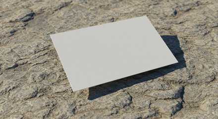 Blank white card resting on textured gray rock surface with natural lighting