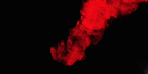 Red color powder explosion isolated on black background. Colorful dust explode. Paint Holi, dust particles splash. Network concept with spray. Futuristic technology element. 3D rendering.