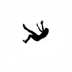 Silhouette of woman falling forward with hands trying to block fall on white background