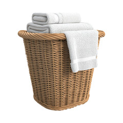 Obraz premium PNG 3D Minimalist Cartoon Style Wicker Laundry Basket Clipart on Transparent Background for Home, Storage, and Organization Graphics