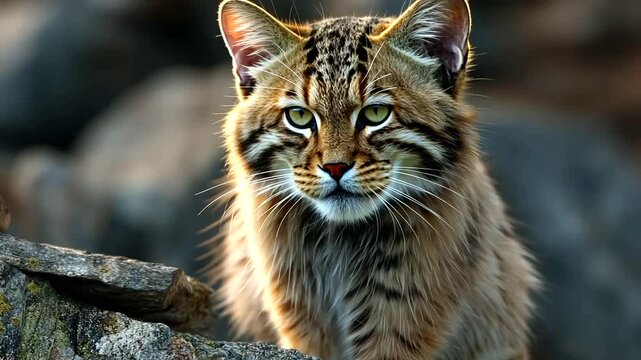 Captivating Close-Up of a Pallas's Cat in its Natural Habitat on Rocky Terrain