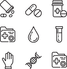 Medical Icons Healthcare, Pills, and Medical Records Illustrations