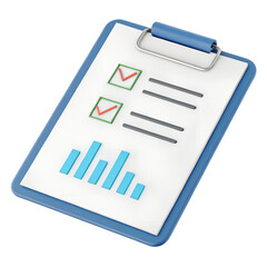 3D reporting icon, paper with graph and checklist. isolated on a transparent background