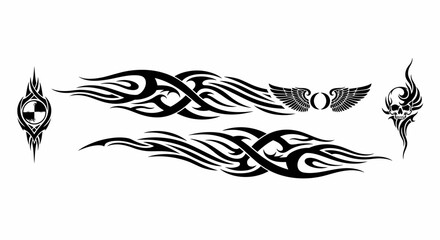 Tribal Tattoo Designs: Fiery Flames, Wings, Skull, and Abstract Symbol