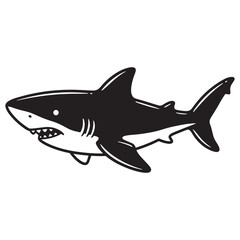 Obraz premium A simple black and white illustration of a powerful great white shark on white background