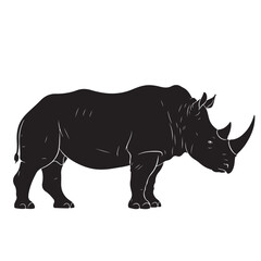 Black Rhinoceros Silhouette, Vector Illustration, Side View