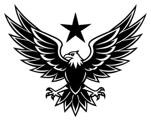 Obraz premium Powerful eagle with spread wings and star silhouette isolated on white background