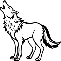 Stylized wolf howling silhouette isolated on white background