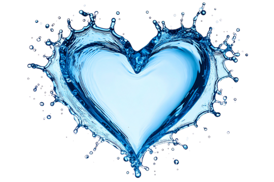High-Speed Splash of Water Droplet Forming a Heart Shape, Transparent Background