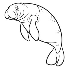 Stylized outline drawing of a manatee silhouette isolated on white background