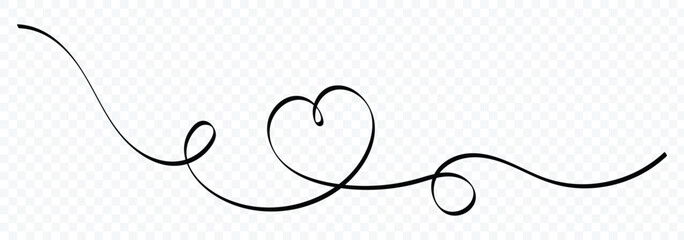 Hand drawn sketch doodle style. Continuous one line design template. Love symbol. Line scribble heart thread. One continuous line art drawing for valentine's day. Vector illustration.