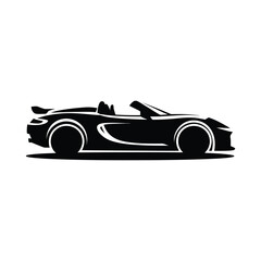 Obraz premium Sleek black sports car silhouette convertible isolated on white background