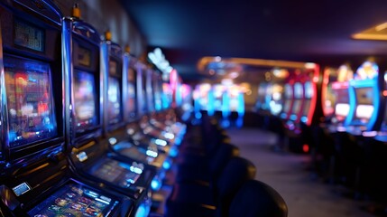 Modern Casino machines in the entertainment area at night