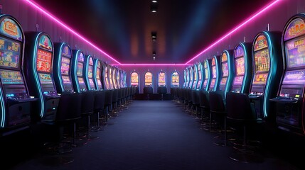 Modern Casino machines in the entertainment area at night