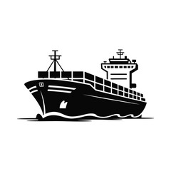 Obraz premium Black silhouette of a container cargo ship sailing on water isolated on white background silhouette