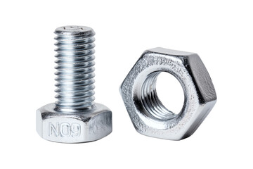 Metal steel bolt and nut isolated on transparent or white background, png